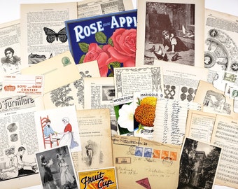 Pretty Vintage Papers! Ephemera Pack, Antique Illustrations, Victorian Nostalgia! Junk journal supplies, Scrapbooking Paper, Vintage Paper