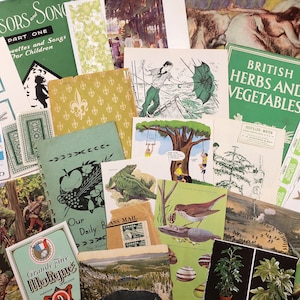 Éphémères vintage VERT - plus de 25 pièces, thème de couleur, journalisation indésirable, fournitures d'artisanat, collage d'art, fournitures de scrapbooking, VRAI éphémères