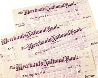 Vintage Blank Checks - Merchant's National Bank, PINK, 1920s, vintage paper ephemera, junk journal, scrapbooking paper, collage art supplies