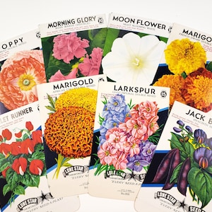 paquets de fleurs en papier vintage, vides, 8 fleurs coquelicot souci, pied d'alouette, éphémères en papier vintage, journal indésirable, fourniture d'art collage, album