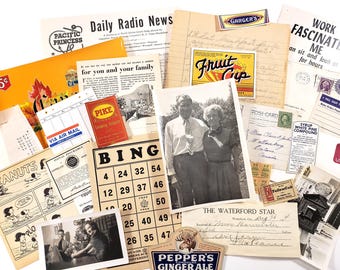 Vintage Ephemera Pack, 25 pieces, Receipts, Postcards, photos! Vintage paper ephemera, junk journals, scrapbooking, collage art supplies