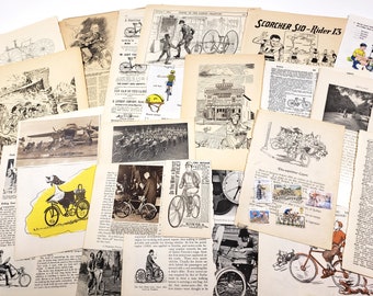 BICYCLE Theme - Vintage Ephemera Pack - 25+ pieces, Vintage Paper, Scrapbook Supplies, Travel Journal, junk journal, scrapbooking, old paper