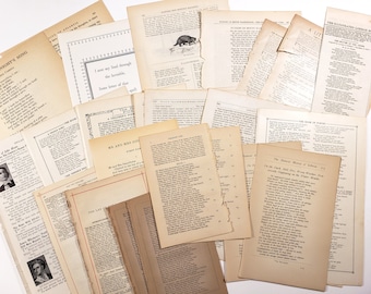 Antique Poetry Pages Mix, vintage ephemera pack, junk journals, scrapbooking paper, collage art supplies, 25 sheets, old paper, book pages