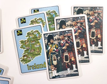 Scotland & Ireland Vintage Playing Cards, 6 Swap Cards, Irish Map, junk journal ephemera, scrapbooking supplies, vintage paper, altered art