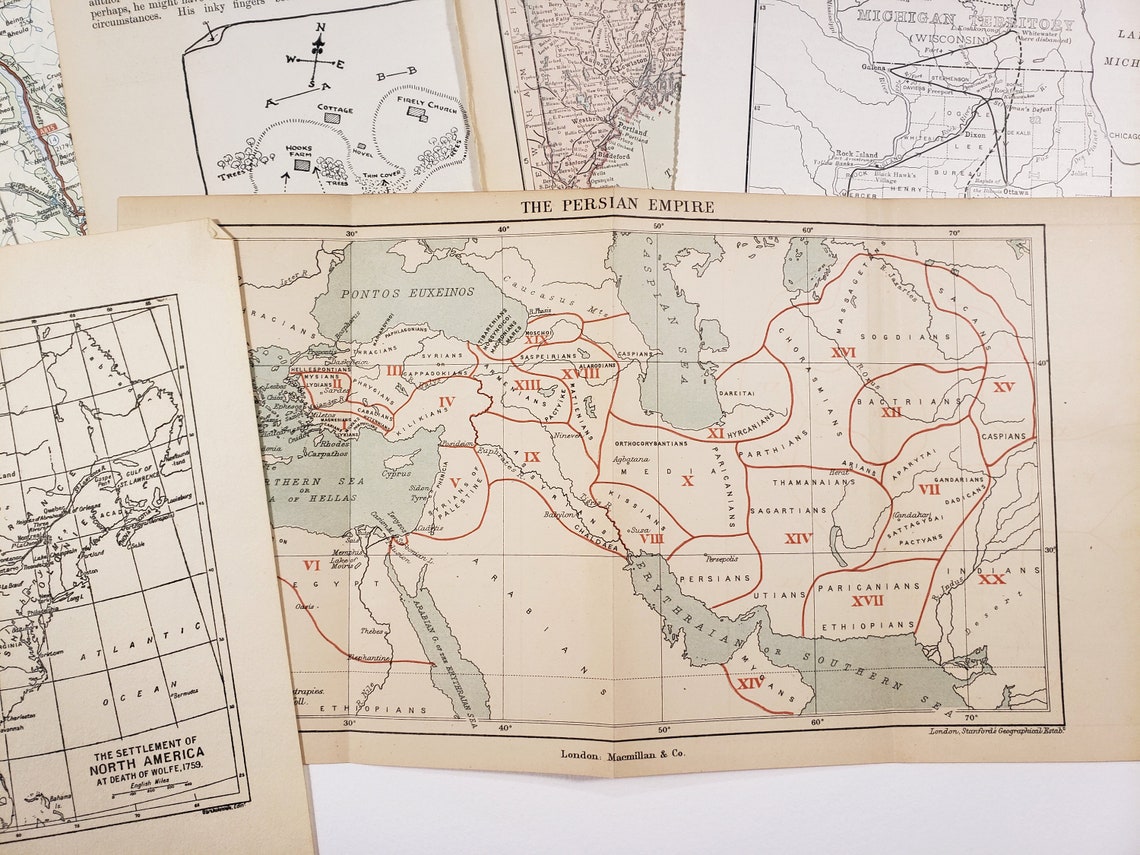 Vintage MAPS Paper Pack - 10 Sheets, a Mixture of Size and Colour ...