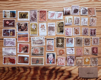 Postage Stamp Themed POSTAGE STAMPS, 15 Different Stamps, Colour Craft  Collage Art Ephemera, Vintage Used & Cancelled, off Paper 