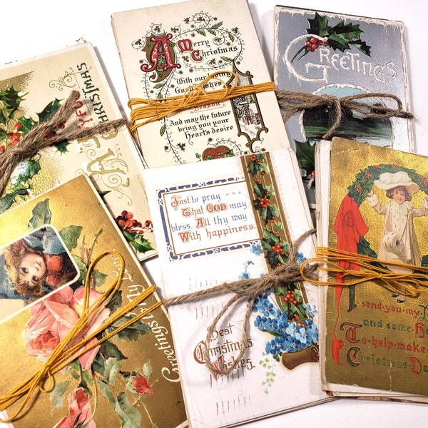 Antique CHRISTMAS Postcards, Lot of 6 vintage greeting cards, 1910s-20s Victorian Nostalgia, junk journaling, scrapbooking supplies ephemera