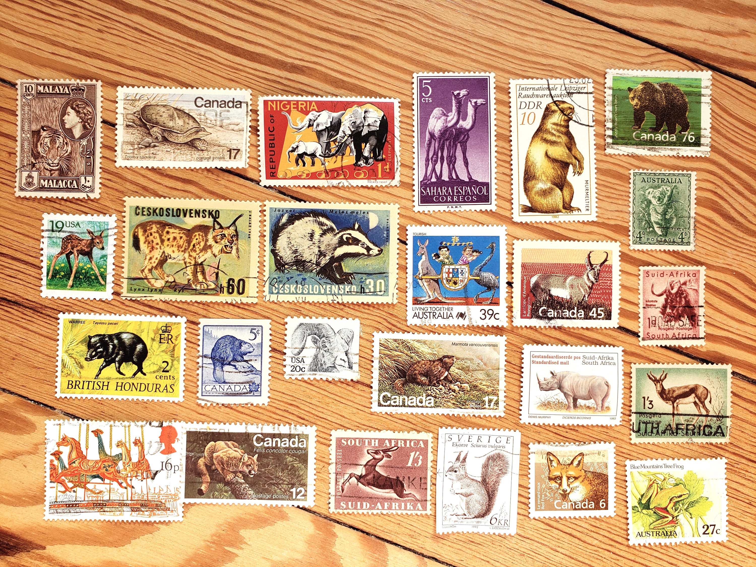 ANIMALS - Vintage Postage Stamps, 25 All Different, Wild Animals, Craft ...