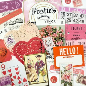 Kit Saint-Valentin, embellissements, éphémères roses et rouges, papier vintage, paquet de journaux indésirables, fournitures d'art pour collage, papier de scrapbooking, amour