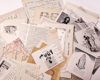 Paquete de recortes de efímeras vintage: más de 50 piezas, ilustraciones, música, mapas y caligrafía. Paquete de papel vintage, suministros para diarios basura y álbumes de recortes.
