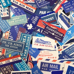 étiquettes vintage AIR MAIL, éphémères vintage, poste aérienne, papier vintage, journal indésirable, collage art, fournitures de scrapbooking, embellissements de journal