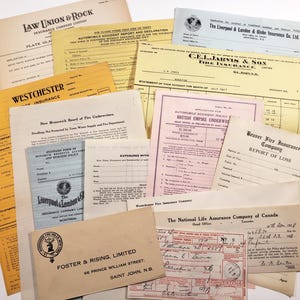 documents vintage, assurance-vie, formulaires vierges, documents éphémères canadiens, manuscrits, papier vintage, fournitures pour journaux indésirables, papier de scrapbooking