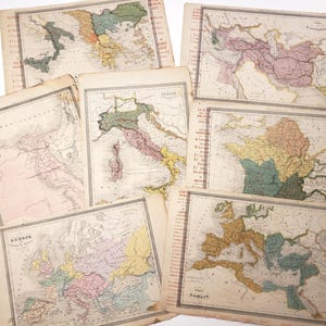 Cartes anciennes, atlas français, éphémères vintage, journaux indésirables, papier de scrapbooking, collage d'art, prêt à exposer, histoire du monde, Rome antique