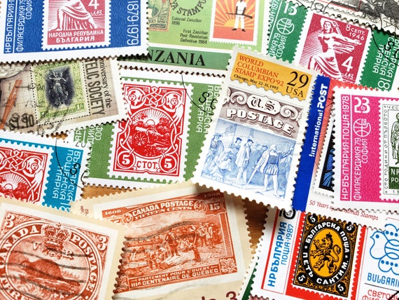 Postage Stamp Themed POSTAGE STAMPS, 15 Different Stamps, Colour