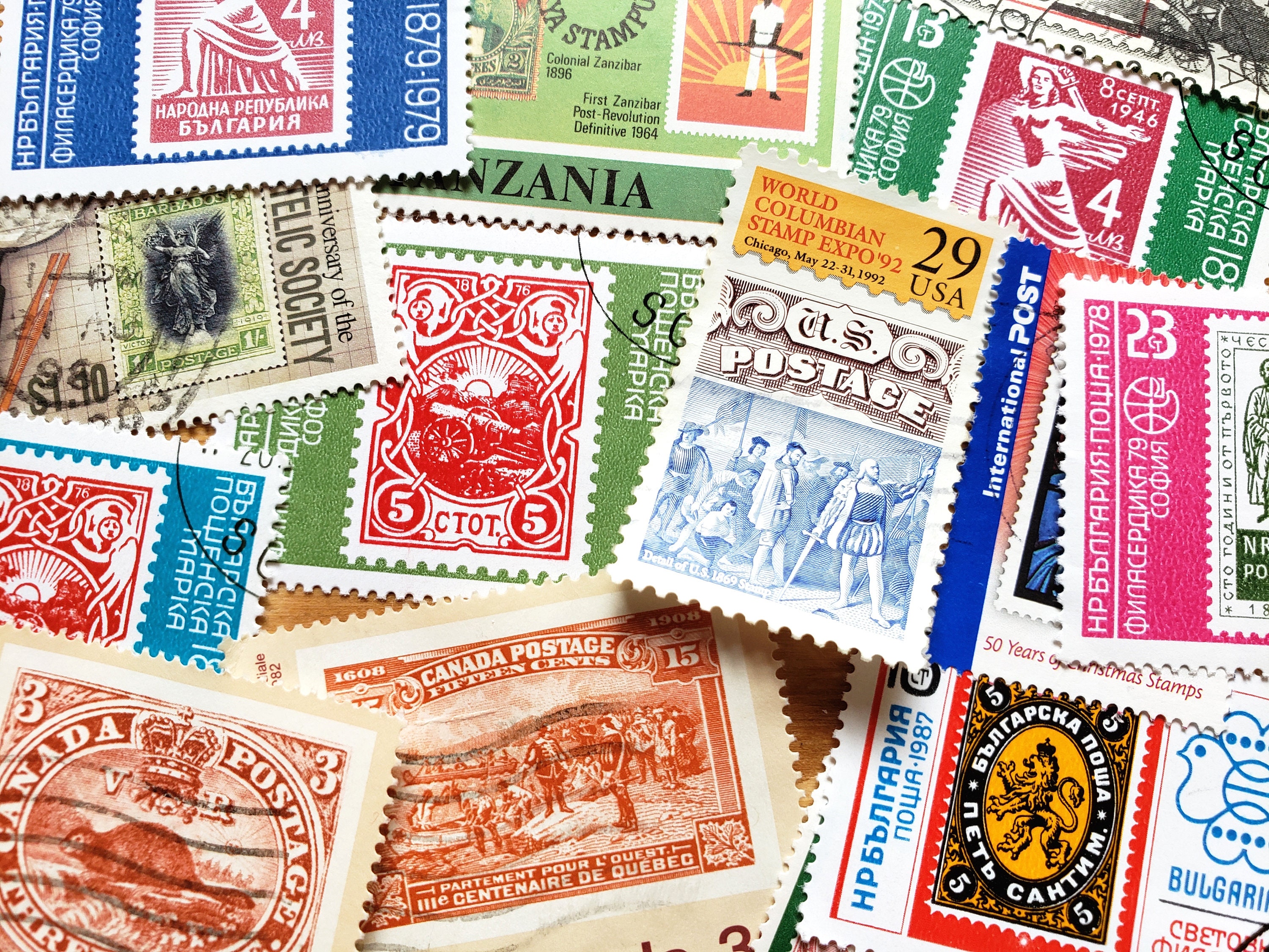 Vintage Patriotic Theme Postage Stamps (50)-Crafts/Decorations