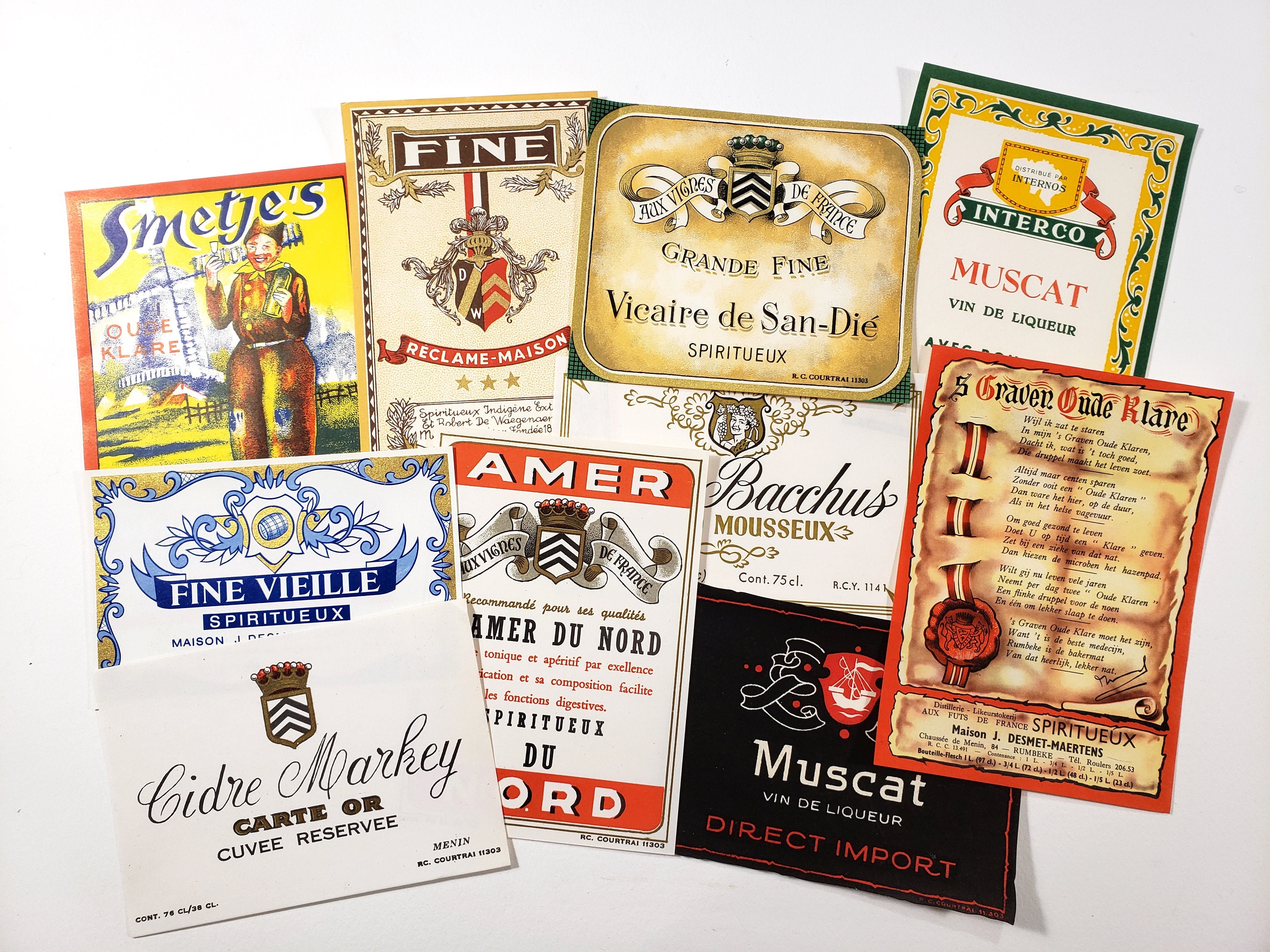 Vintage Liquor Bottle Labels Lot of 10 Antique European Wine Etsy