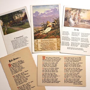 German Poetry Antique Postcards, Vintage Ephemera, Vintage Postcards, blank postcards, unused, travel journal, junk journals, postcrossing