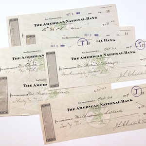 Vintage Cancelled Checks, 1900s - Ephemera, Handwritten documents, 6 pieces, vintage paper, junk journaling supplies, scrapbooking paper