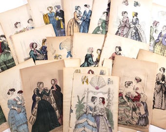 ヴィクトリア朝時代のファッション版画 – 1870年代のアンティーク額装