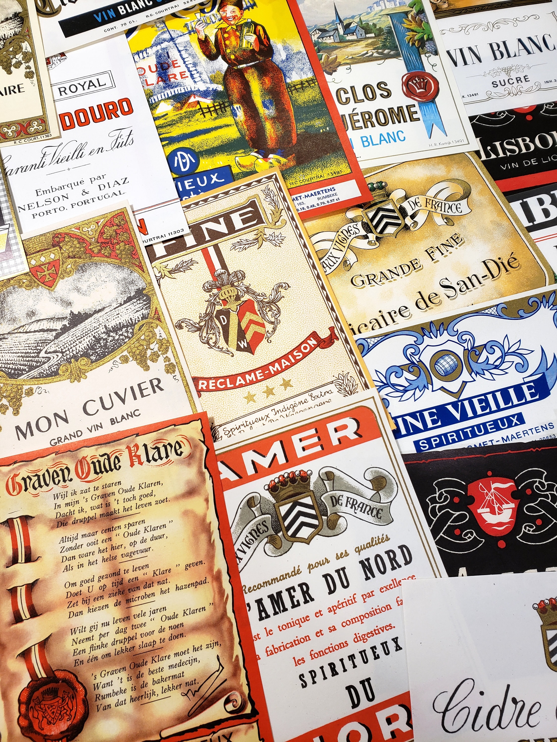 Vintage Liquor Bottle Labels Lot of 10 Antique European Wine Etsy