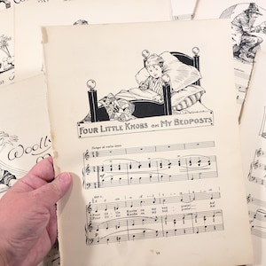 chansons pour enfants vintage, pages de musique, papier vintage illustré antique, éphémères, journaux indésirables, scrapbooking, fournitures d'art pour collage,