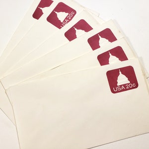 enveloppes vierges vintage, États-Unis, pré-timbrées 20 c, papier éphémère vintage, carnet de voyage, papier de scrapbooking, courrier snail, postcrossing