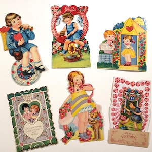 Cartes anciennes découpées avec matrice de la Saint-Valentin, vintage des années 1940, courrier postal, journal indésirable, fournitures de scrapbooking, éphémères, papier vintage, pièces mobiles