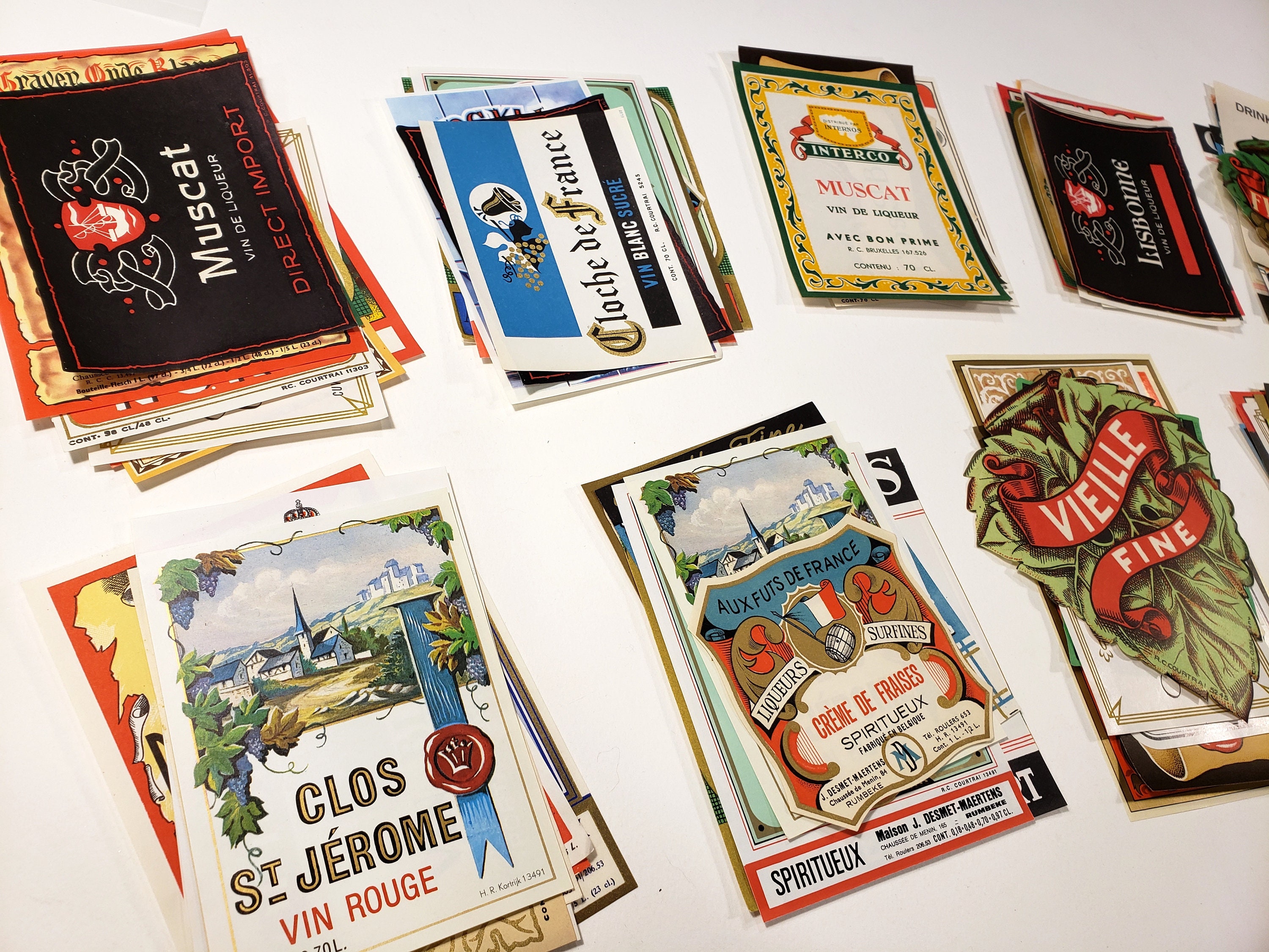 Vintage Liquor Bottle Labels Lot of 10 Antique European Wine Etsy