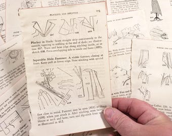Vogue Ladies' Dressmaking Sewing Patterns, Vintage Illustrated Pages, 1943, Women's Fashion, Ephemera, junk journals, collage art, fashion