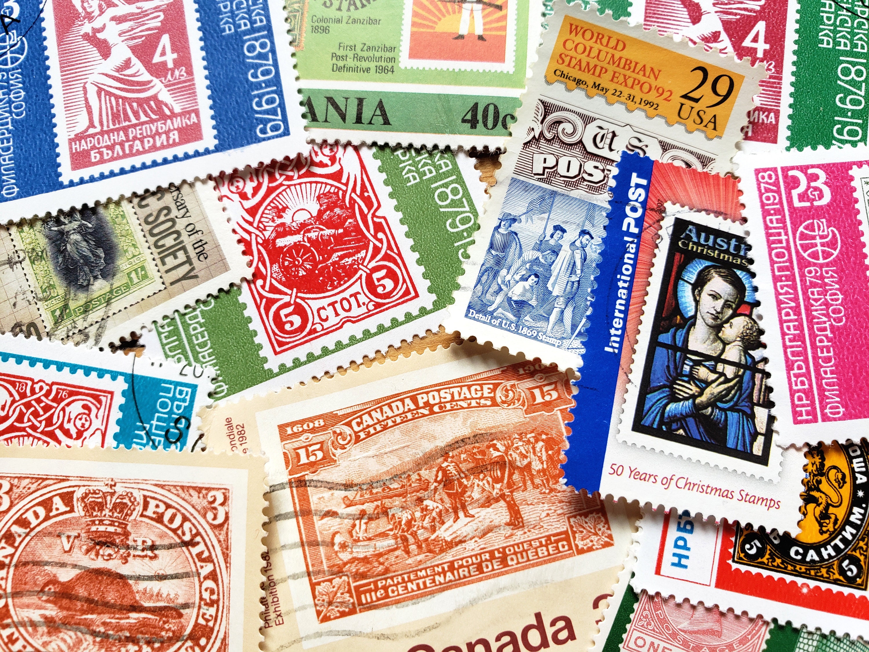 Postage Stamp Themed POSTAGE STAMPS, 25 Different Stamps