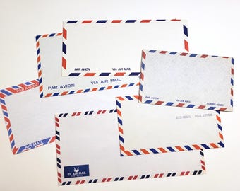 Vintage AIR MAIL Envelopes, Blank, Unused, Vintage Ephemera, travel junk journal, scrapbooking paper, snail mail, correspondence, airmail