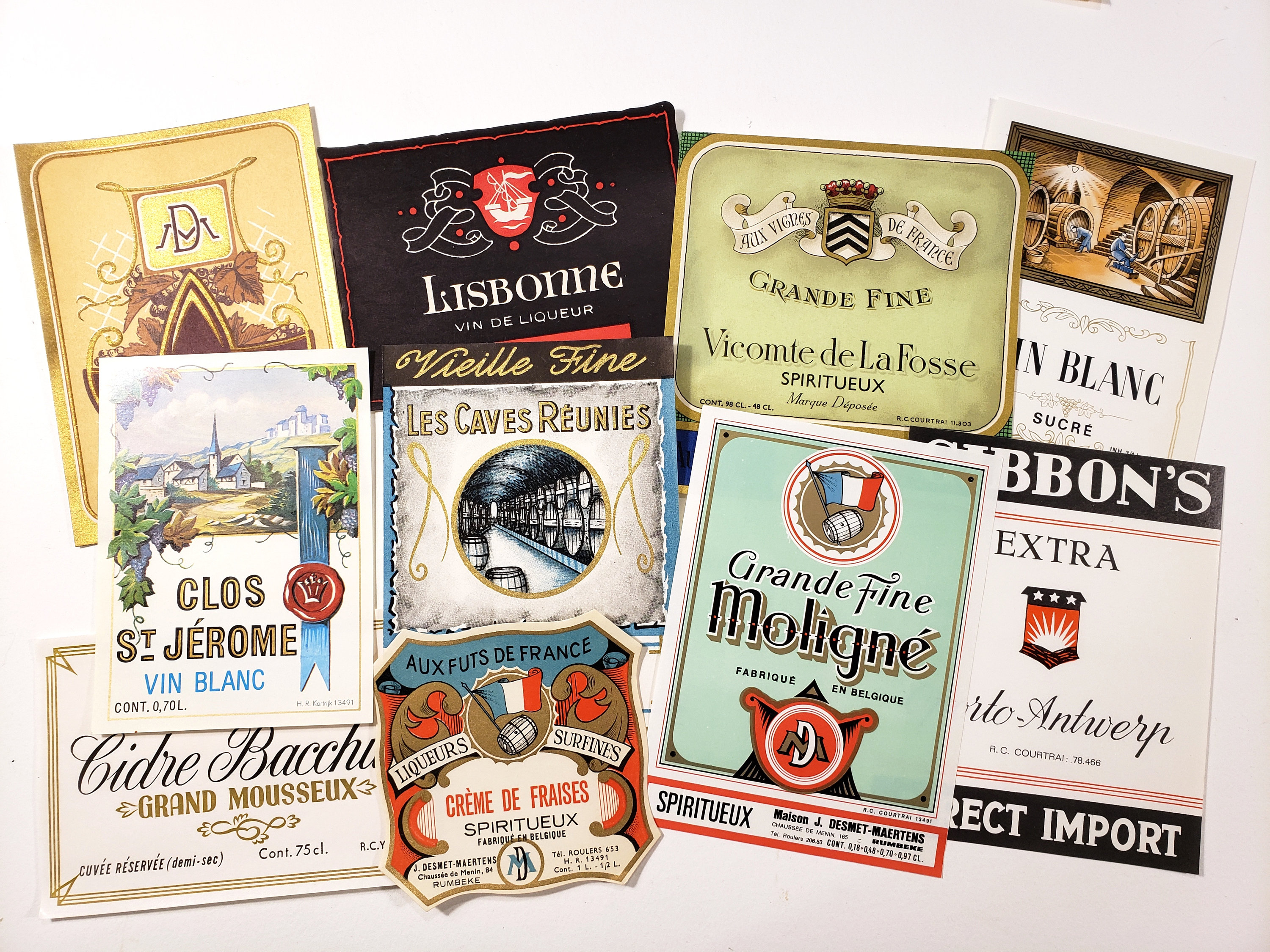 Vintage Liquor Bottle Labels Lot of 10 Antique European Wine Etsy