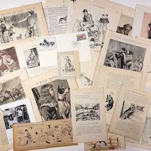 Illustrations vintage CHIENS - Pack de papier mixte - Plus de 25 pièces, illustrations des XIXe et XXe siècles ! Éphémères pour journal indésirable, albums de découpures, etc.
