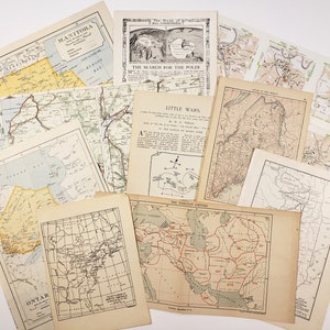 Vintage MAPS Paper Pack - 10 sheets, a mixture of size and colour! Vintage ephemera for journaling, scrapbooks etc.