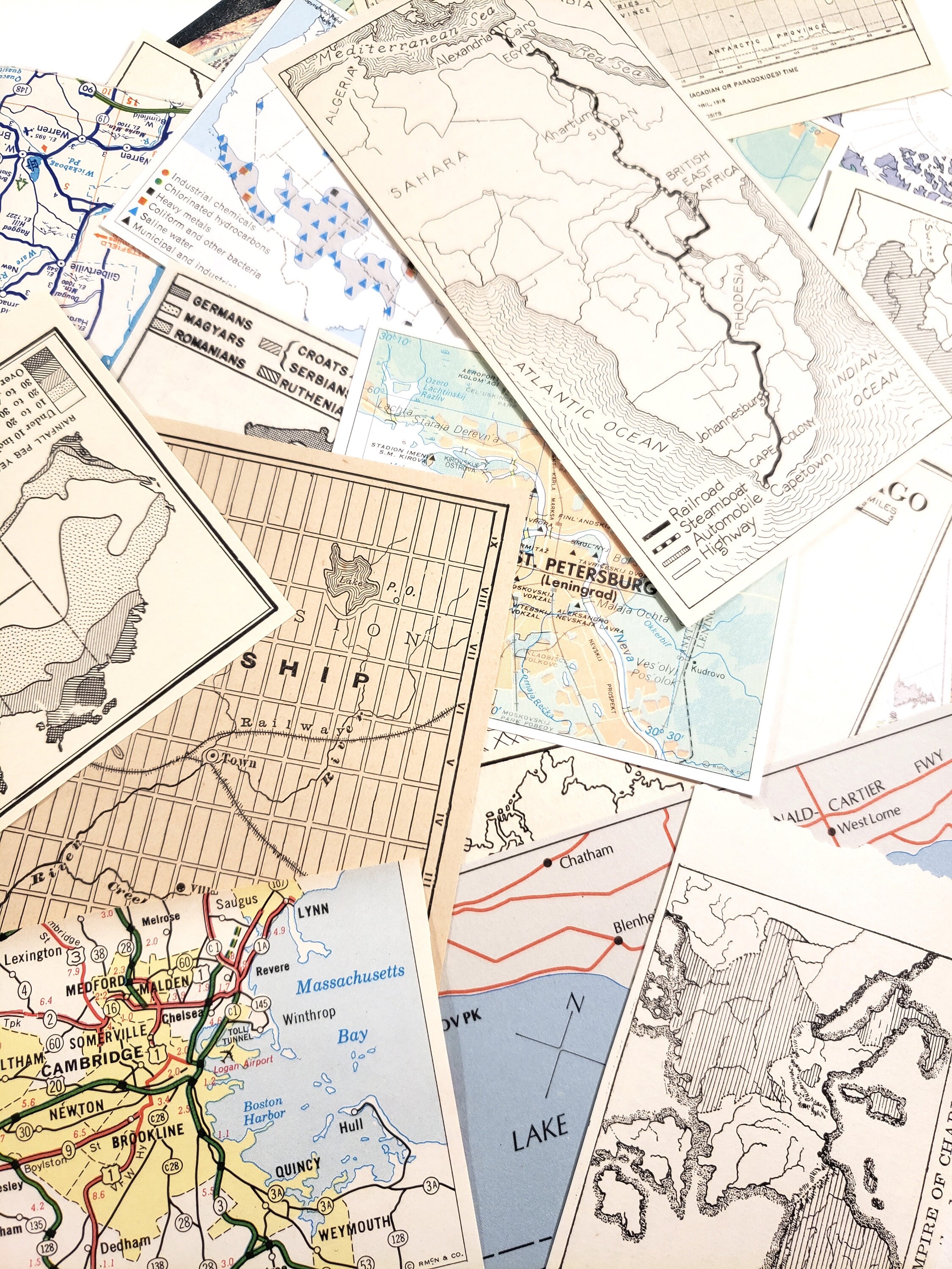 Mini Maps & Scraps, Vintage Ephemera Pack, Map Pieces, Maps for Craft ...