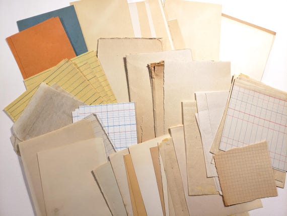Vintage Blank Old Paper Scraps, notepaper, 20 pieces, ephemera, collage art supplies, junk journals, scrapbooking supplies, vintage paper