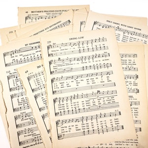 Partition de cantiques vintage, 1930, 20 pages de musique et paroles, éphémères vintage en papier pour écrire dans un journal indésirable, scrapbooking, livres de prières, etc.