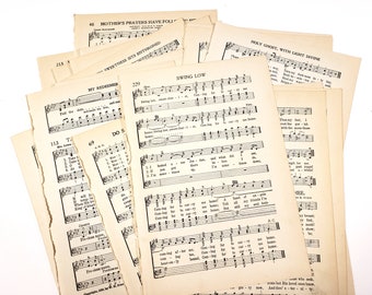 Partition de cantiques vintage, 1930, 20 pages de musique et paroles, éphémères vintage en papier pour écrire dans un journal indésirable, scrapbooking, livres de prières, etc.