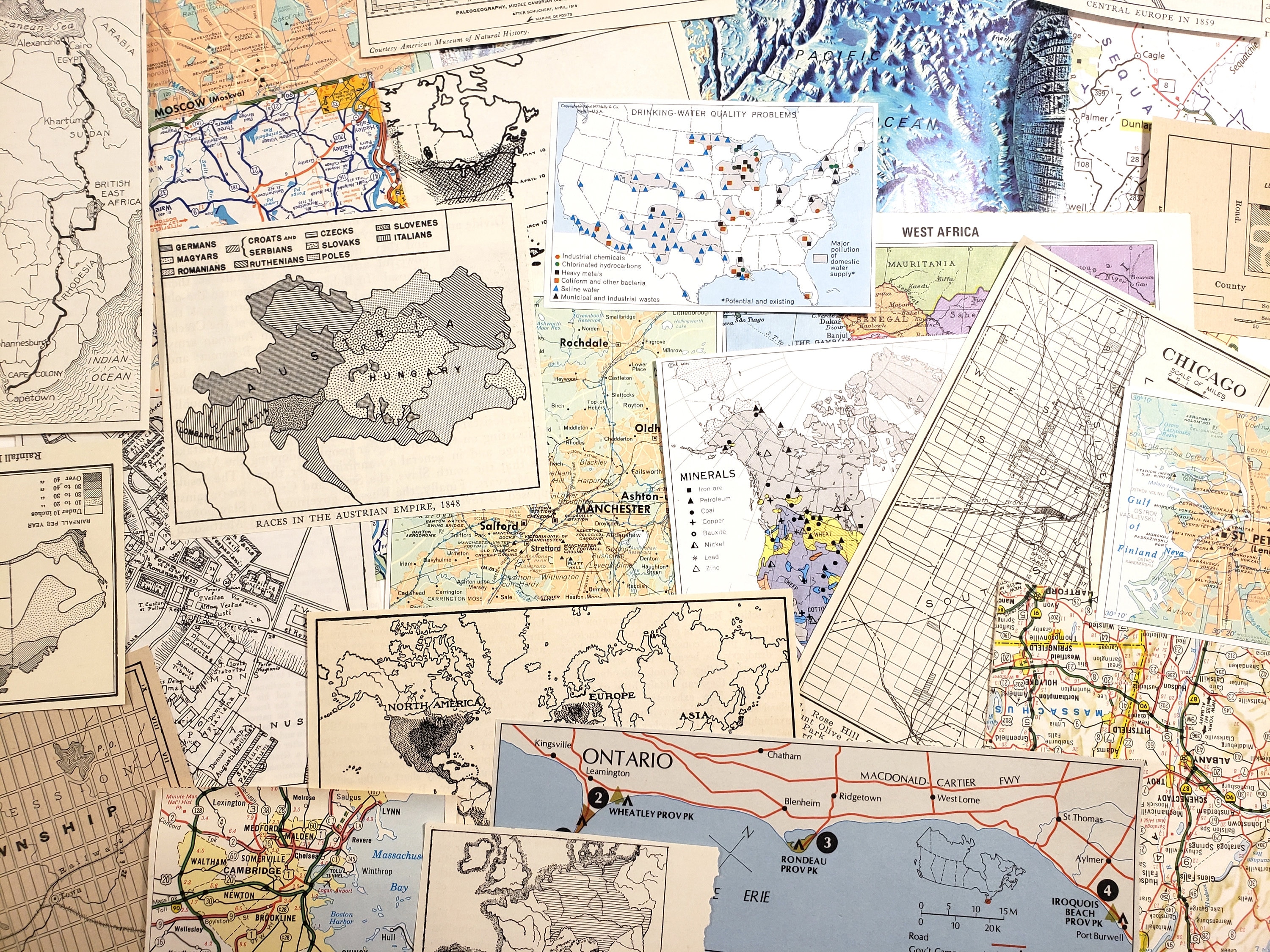 Mini Maps & Scraps, Vintage Ephemera Pack, Map Pieces, Maps for Craft ...