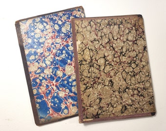 Antique Book Covers for craft! Leather and marbled paper, 2 hardcover book boards for junk journal supplies, crafting, travel journals etc.