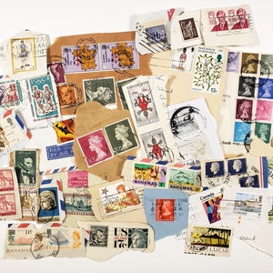 timbres-poste vintage SUR PAPIER, éphémères de journal indésirable, timbres avec cachet de la poste, restes de courrier postal, fournitures d'art pour collage, éphémères de scrapbooking