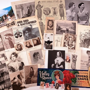 FEMMES - Pack d'éphémères vintage, 30 pièces, dames, éphémères pour journaux indésirables, papier de scrapbooking, fournitures artistiques pour collage, papier kraft