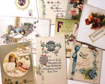Vintage Greeting Cards - Victorian style, junk journal supplies, antique paper ephemera, snail mail, ephemera pack, friend gift, floral