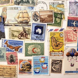 THÈME DE VOYAGE timbres-poste vintage, 25 timbres différents, collage d'art, carnet de voyage, éphémères d'art de scrapbooking, oblitérés, hors papier