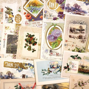 Cartes postales anciennes du NOUVEL AN, Lot de 6 cartes de voeux vintage, nostalgie victorienne des années 1910-20, journalisation indésirable, fournitures de scrapbooking éphémères