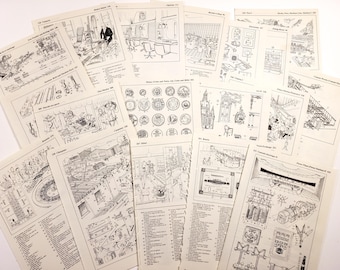 フランス語辞書のイラスト、技術図表、ビンテージのエフェメラ、ジャンクジャーナル、スクラップブッキング用紙、コラージュ画材、着色
