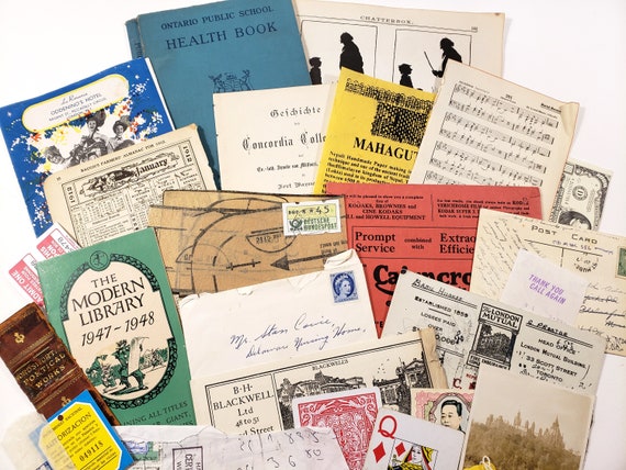 Vintage TRUE Ephemera Pack - 25+ pieces, Receipts, Postcards, photos! Vintage paper ephemera, junk journals, scrapbooking paper art supplies