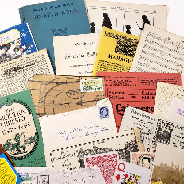 Vintage TRUE Ephemera Pack - 25+ pieces, Receipts, Postcards, photos! Vintage paper ephemera, junk journals, scrapbooking paper art supplies