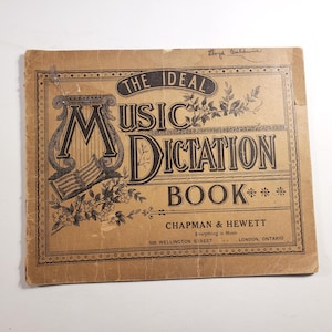 Music Dictation Book, vintage sheet music notation, handwritten, old paper, art, scrapbooking, junk journals, notebook, antique, Canadian