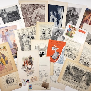 LOVE & ROMANCE, papiers éphémères et illustrations vintage - assortiment - plus de 25 pièces, XIXe et XXe siècles ! Journal indésirable, albums de découpures, etc.